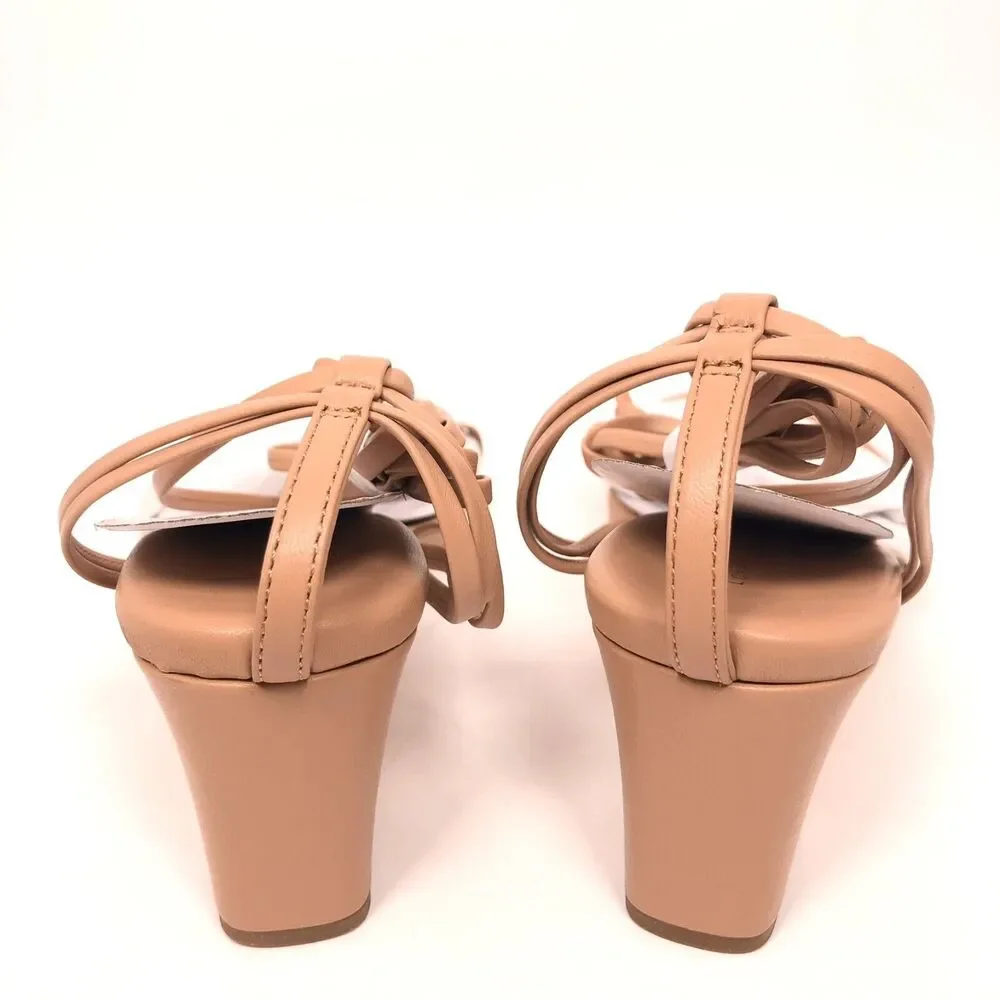New OpBx Loeffler Randall Prisca Ankle Wrap Sandals Leather Strappy Dune Size 7